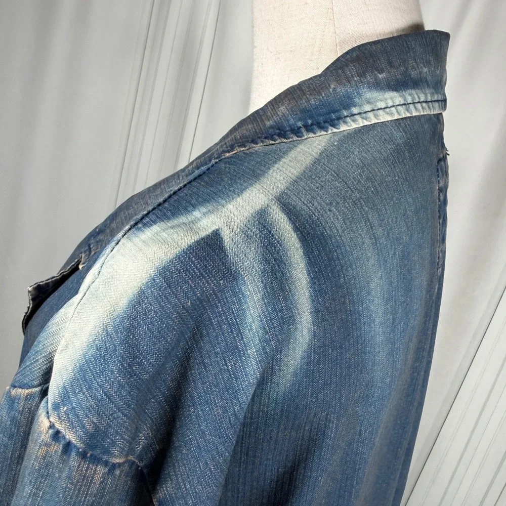 Vintage GAP Denim Blazer Jacket L Dirty Wash Y2K 2000s 100% Cotton Flap Pockets